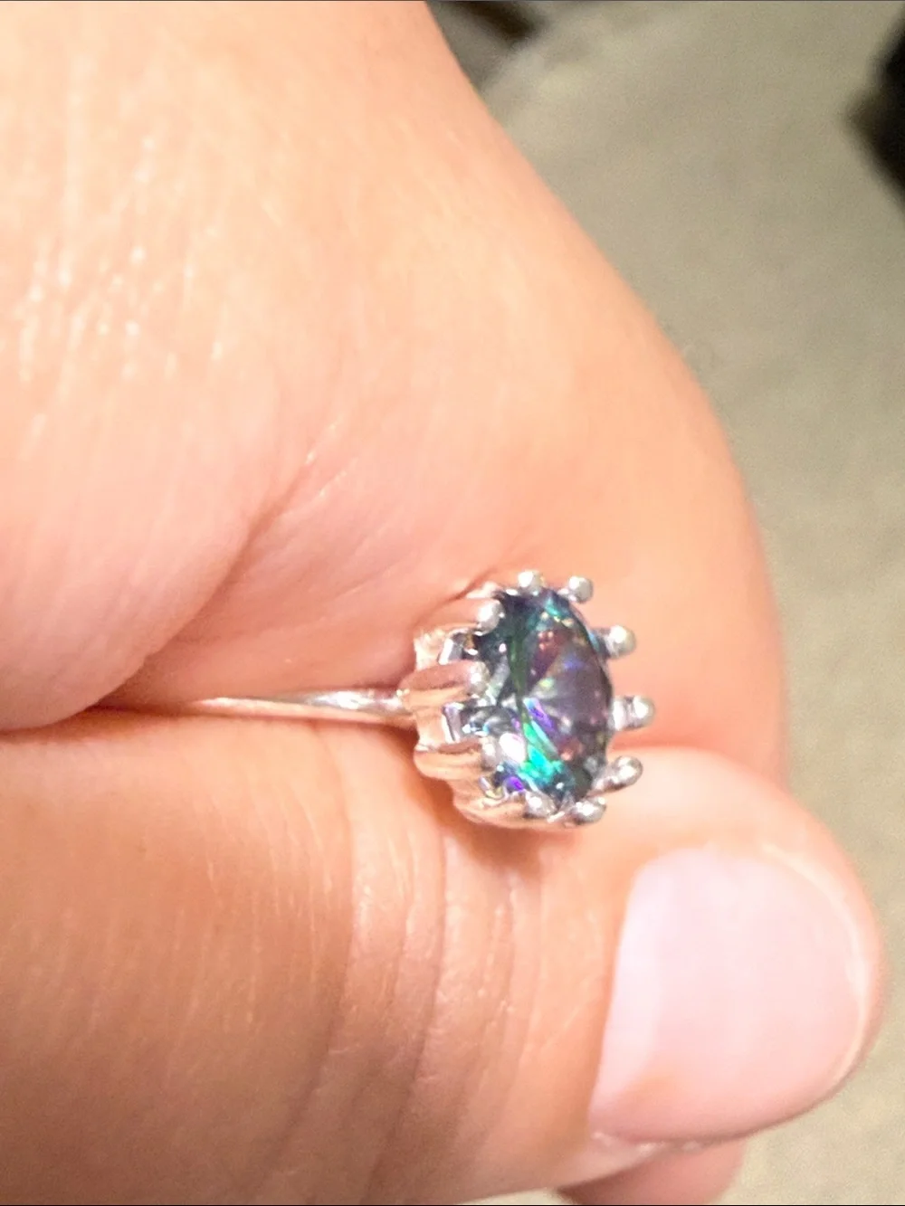 950 silver ring with blue-green mystical topaz Sz 8 Made in Peru